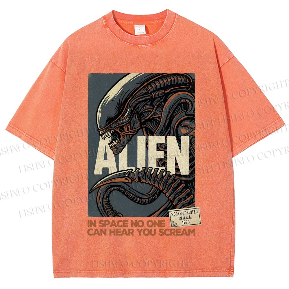 Unisex Alien In Space No one can Hear you Scream Printed Washed Tee