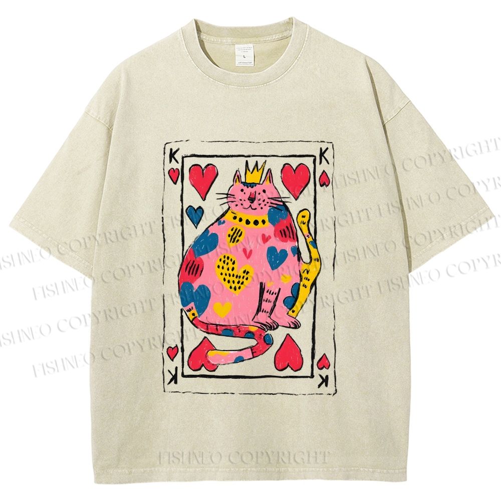 Unisex Valentine's Day Heart Cat Printed Washed Tee