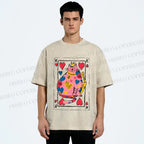 Unisex Valentine's Day Heart Cat Printed Washed Tee
