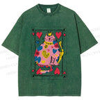 Unisex Valentine's Day Heart Cat Printed Washed Tee
