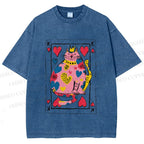 Unisex Valentine's Day Heart Cat Printed Washed Tee
