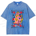 Unisex Valentine's Day Heart Cat Printed Washed Tee