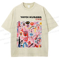 Unisex Yayoi Kusama Pink Funny Graffiti Printed Washed Tee
