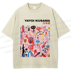 Unisex Yayoi Kusama Pink Funny Graffiti Printed Washed Tee
