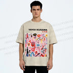 Unisex Yayoi Kusama Pink Funny Graffiti Printed Washed Tee