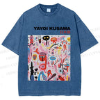 Unisex Yayoi Kusama Pink Funny Graffiti Printed Washed Tee