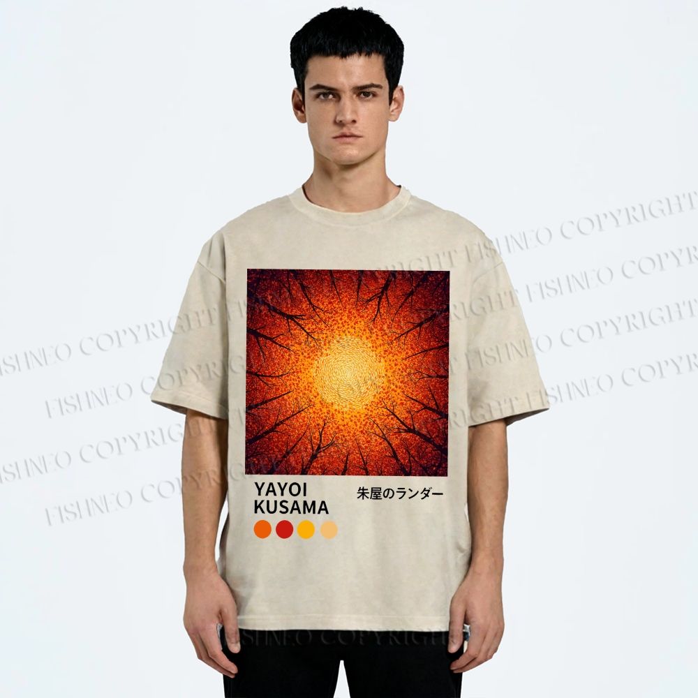 Unisex Yayoi Kusama Autumn Forest Printed Washed Tee