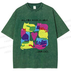 Unisex All You Need Is Love And Cats Printed Washed Tee