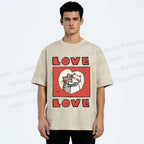 Unisex Love Cat Printed Washed Tee