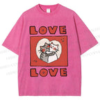 Unisex Love Cat Printed Washed Tee