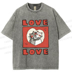 Unisex Love Cat Printed Washed Tee
