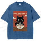 Unisex Ramen Cat Club Printed Washed Tee