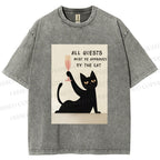 Unisex All Guests Must Be Approved By The Cat Printed Washed Tee