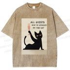 Unisex All Guests Must Be Approved By The Cat Printed Washed Tee
