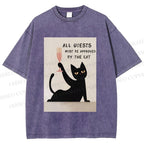 Unisex All Guests Must Be Approved By The Cat Printed Washed Tee