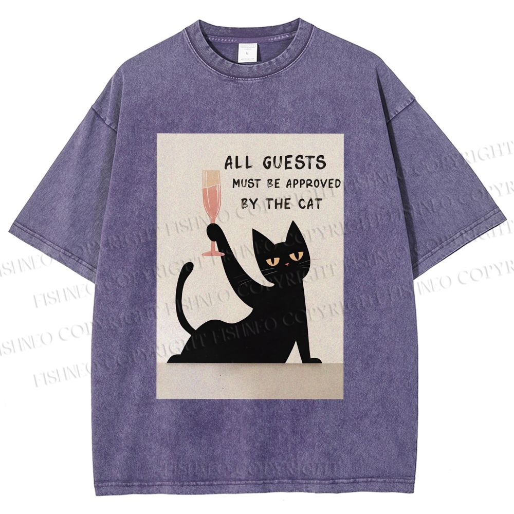 Unisex All Guests Must Be Approved By The Cat Printed Washed Tee