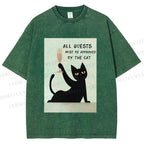 Unisex All Guests Must Be Approved By The Cat Printed Washed Tee