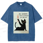 Unisex All Guests Must Be Approved By The Cat Printed Washed Tee
