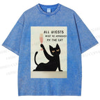 Unisex All Guests Must Be Approved By The Cat Printed Washed Tee