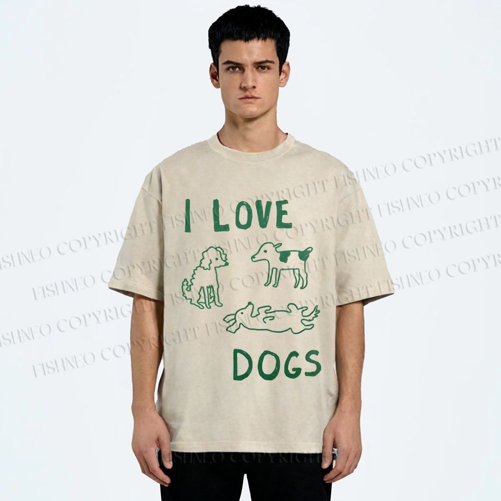 Unisex I Love Dogs Printed Washed Tee