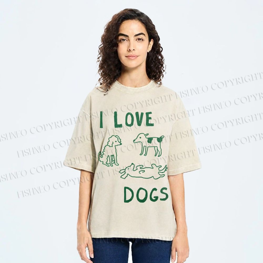 Unisex I Love Dogs Printed Washed Tee