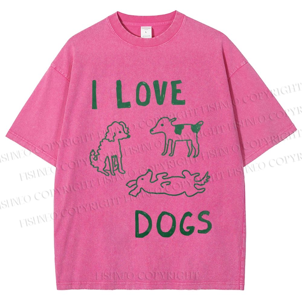 Unisex I Love Dogs Printed Washed Tee