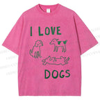 Unisex I Love Dogs Printed Washed Tee