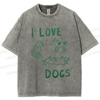 Unisex I Love Dogs Printed Washed Tee