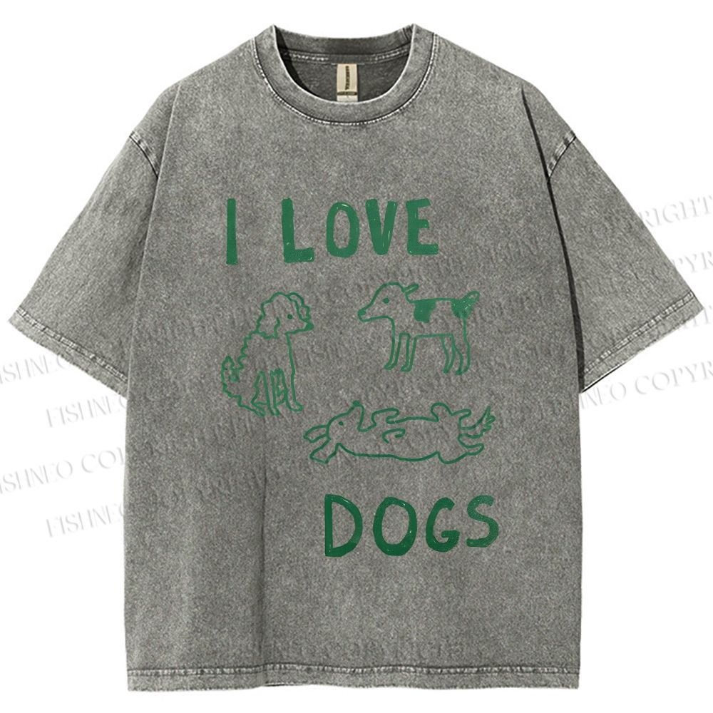 Unisex I Love Dogs Printed Washed Tee