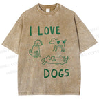 Unisex I Love Dogs Printed Washed Tee