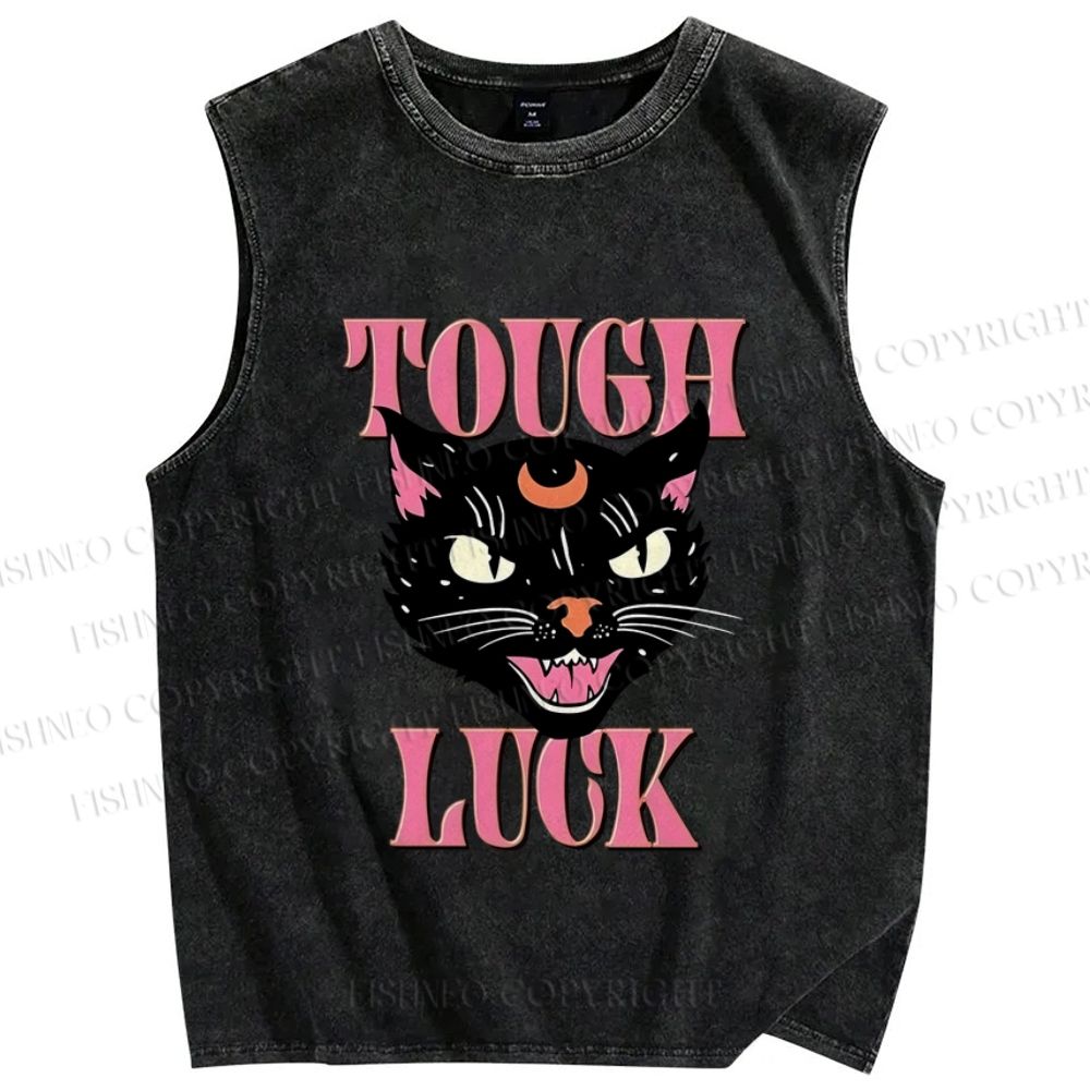 Unisex Tough Luck Cat Printed Washed Tank Top