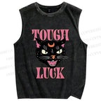 Unisex Tough Luck Cat Printed Washed Tank Top