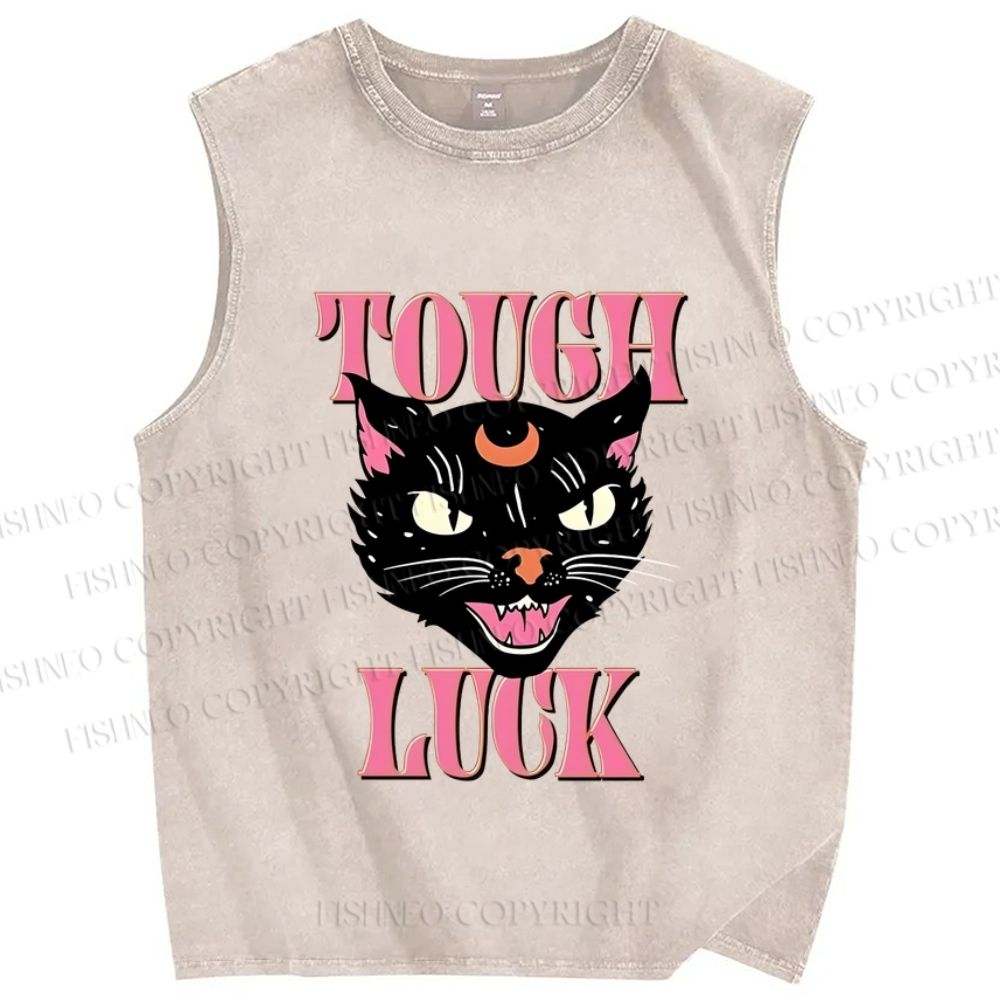 Unisex Tough Luck Cat Printed Washed Tank Top