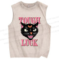 Unisex Tough Luck Cat Printed Washed Tank Top