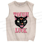 Unisex Tough Luck Cat Printed Washed Tank Top