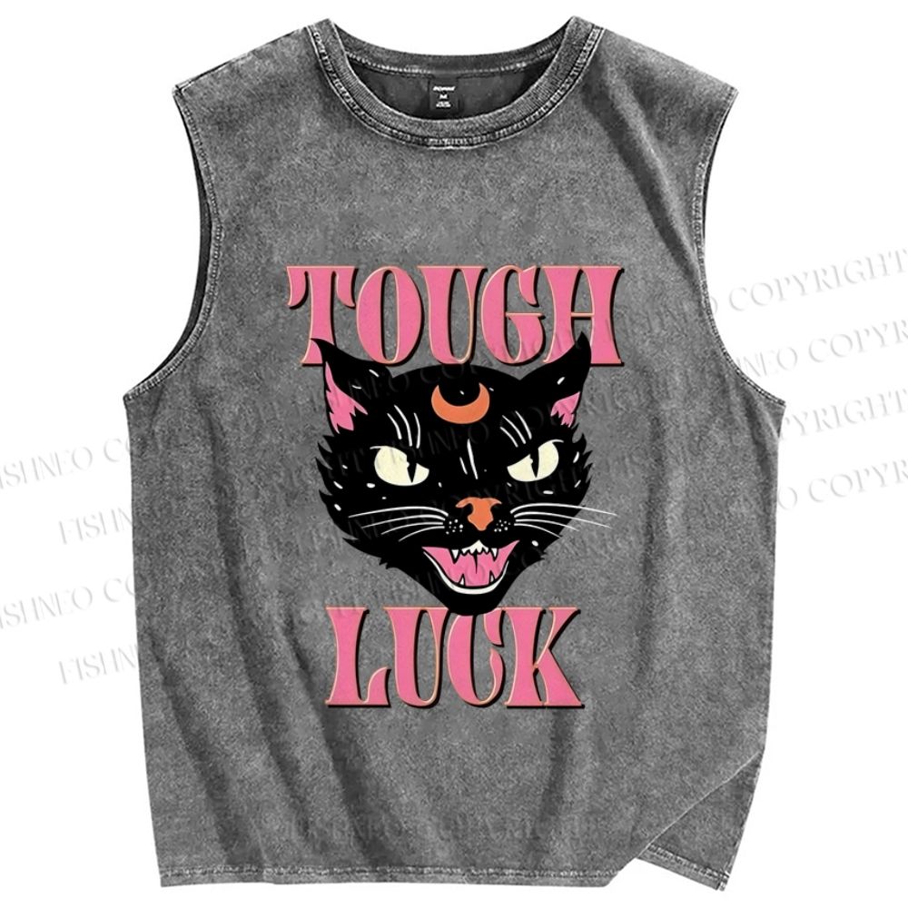 Unisex Tough Luck Cat Printed Washed Tank Top