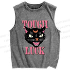 Unisex Tough Luck Cat Printed Washed Tank Top