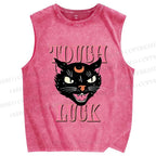 Unisex Tough Luck Cat Printed Washed Tank Top