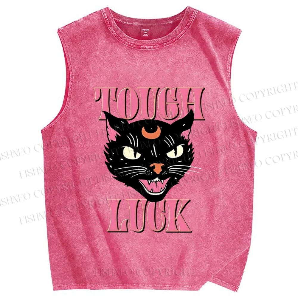Unisex Tough Luck Cat Printed Washed Tank Top