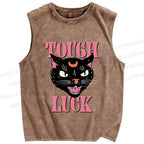 Unisex Tough Luck Cat Printed Washed Tank Top