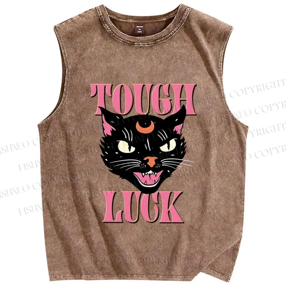Unisex Tough Luck Cat Printed Washed Tank Top