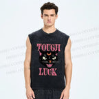 Unisex Tough Luck Cat Printed Washed Tank Top