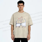 Unisex Cats Falling in Love Printed Washed Tee