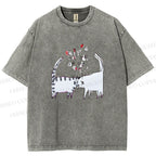 Unisex Cats Falling in Love Printed Washed Tee