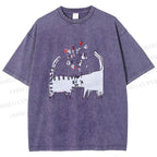 Unisex Cats Falling in Love Printed Washed Tee