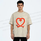 Unisex Dachshund Dog in Love Shape Printed Washed Tee