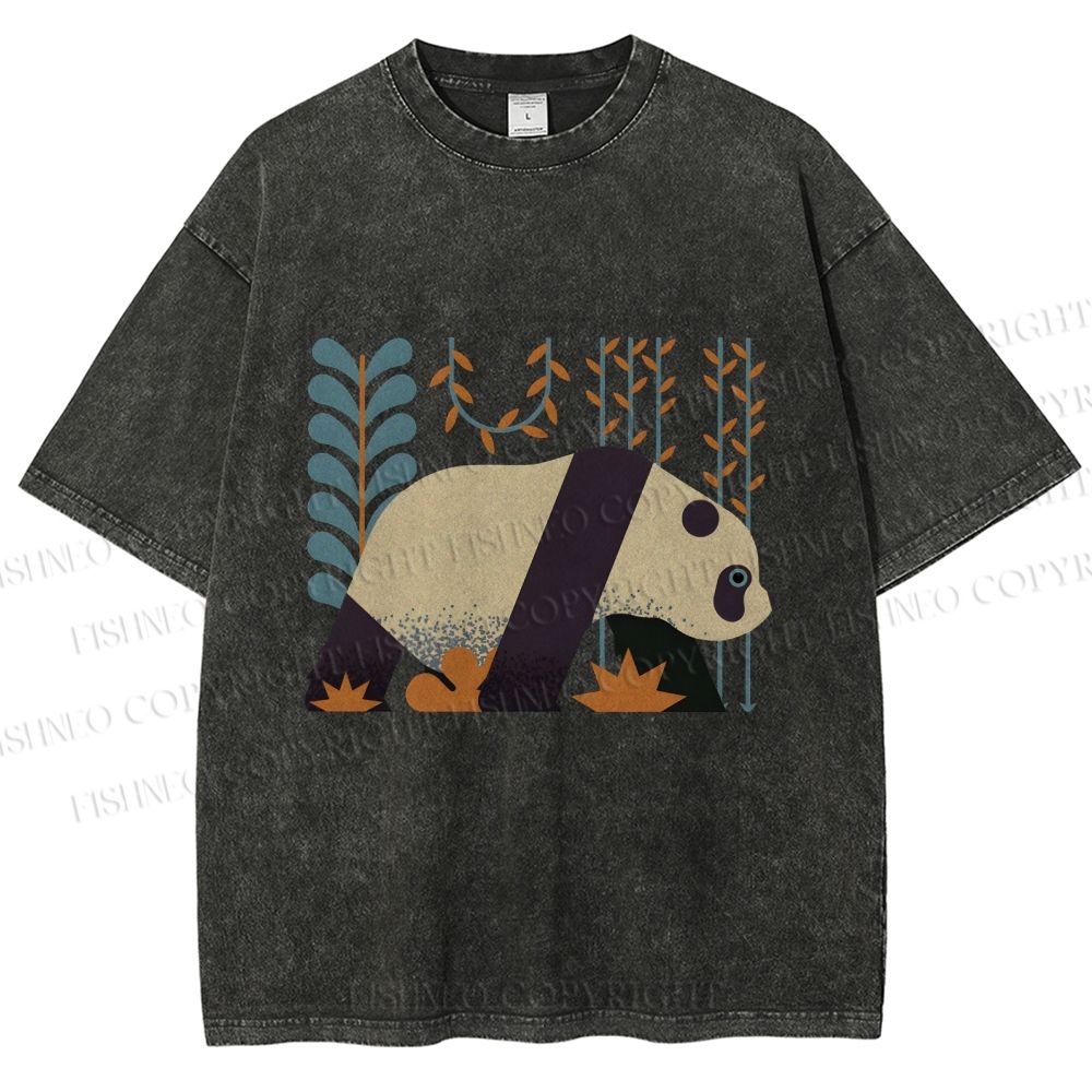 Unisex Panda Printed Washed Tee