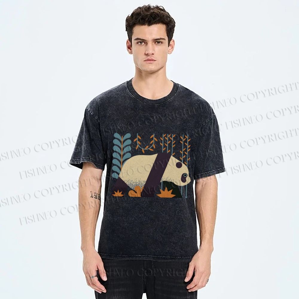 Unisex Panda Printed Washed Tee