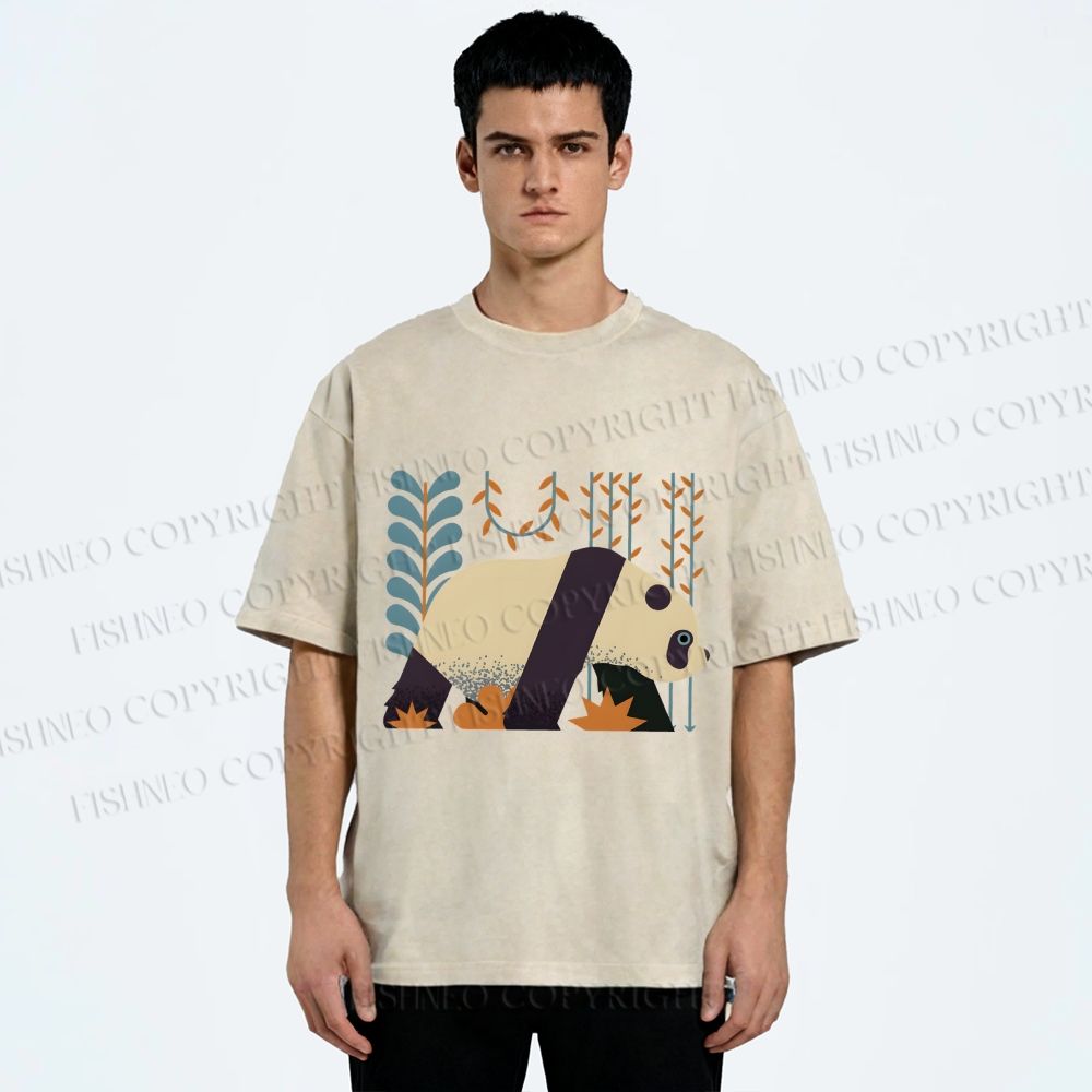 Unisex Panda Printed Washed Tee