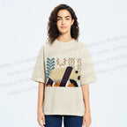 Unisex Panda Printed Washed Tee